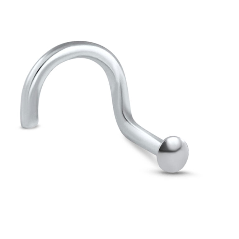 white gold right nostril screw style nose stud featuring a 2mm disc