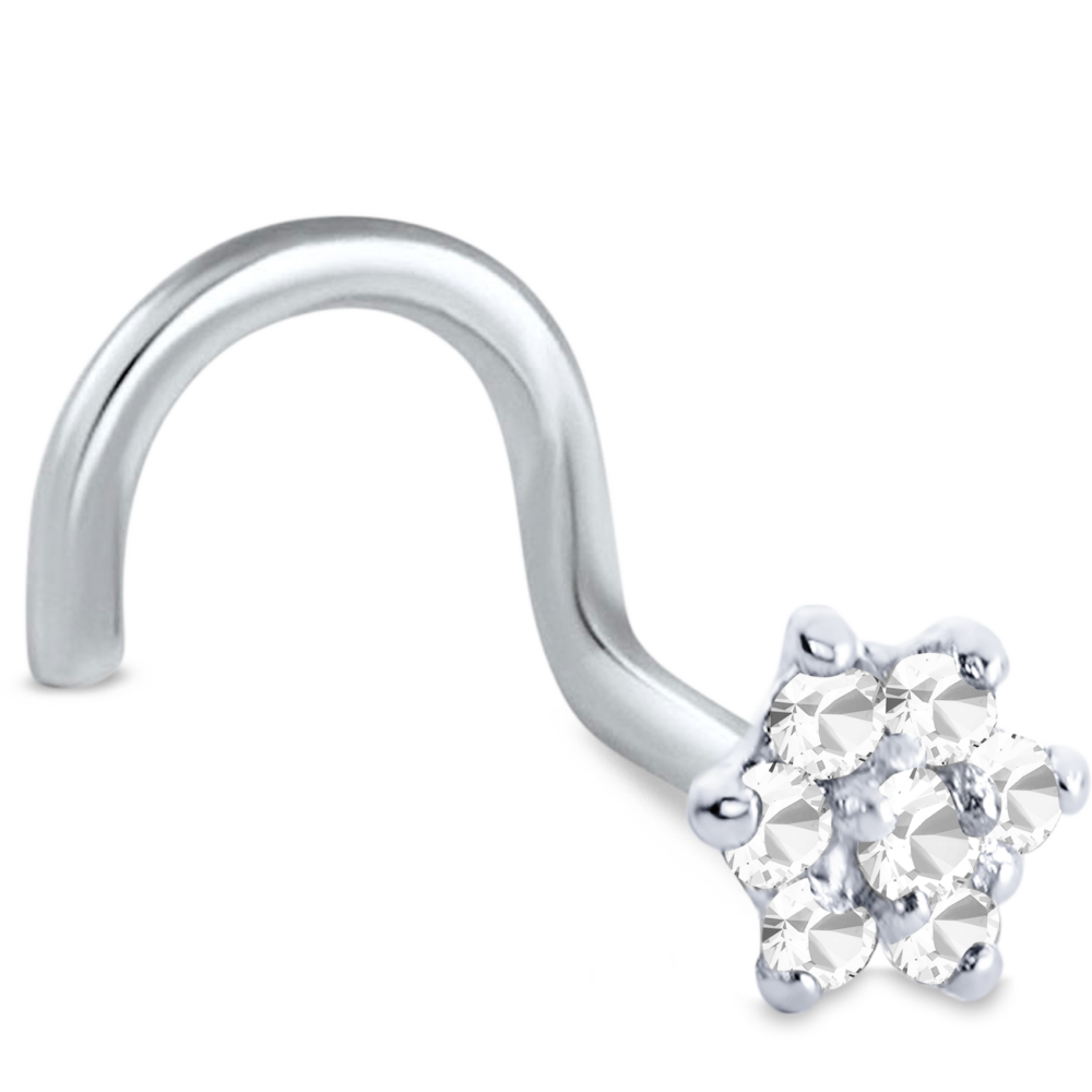 Flower CZ Nose Stud 14K White, Yellow, Rose Gold