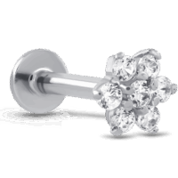 Flower CZ Labret Threadless Push Pin Stud 14K White, Yellow, Rose Gold