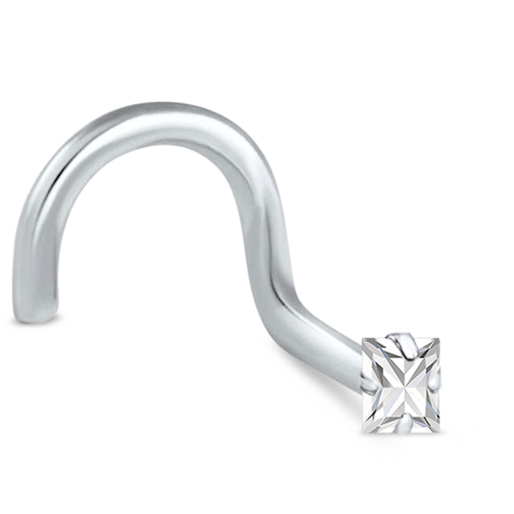 Square CZ Prong Nose Stud White, Yellow, Rose Gold