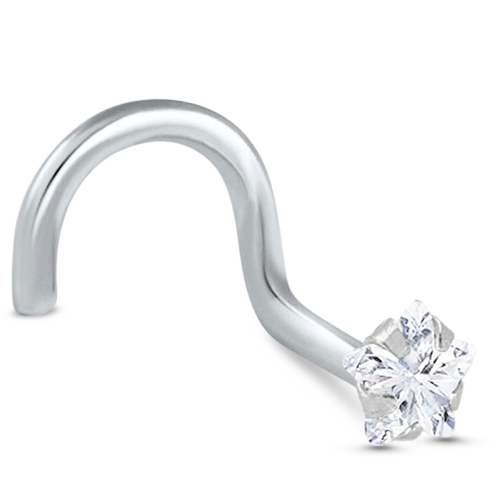 Star CZ Prong Nose Stud 14K White or Yellow Gold