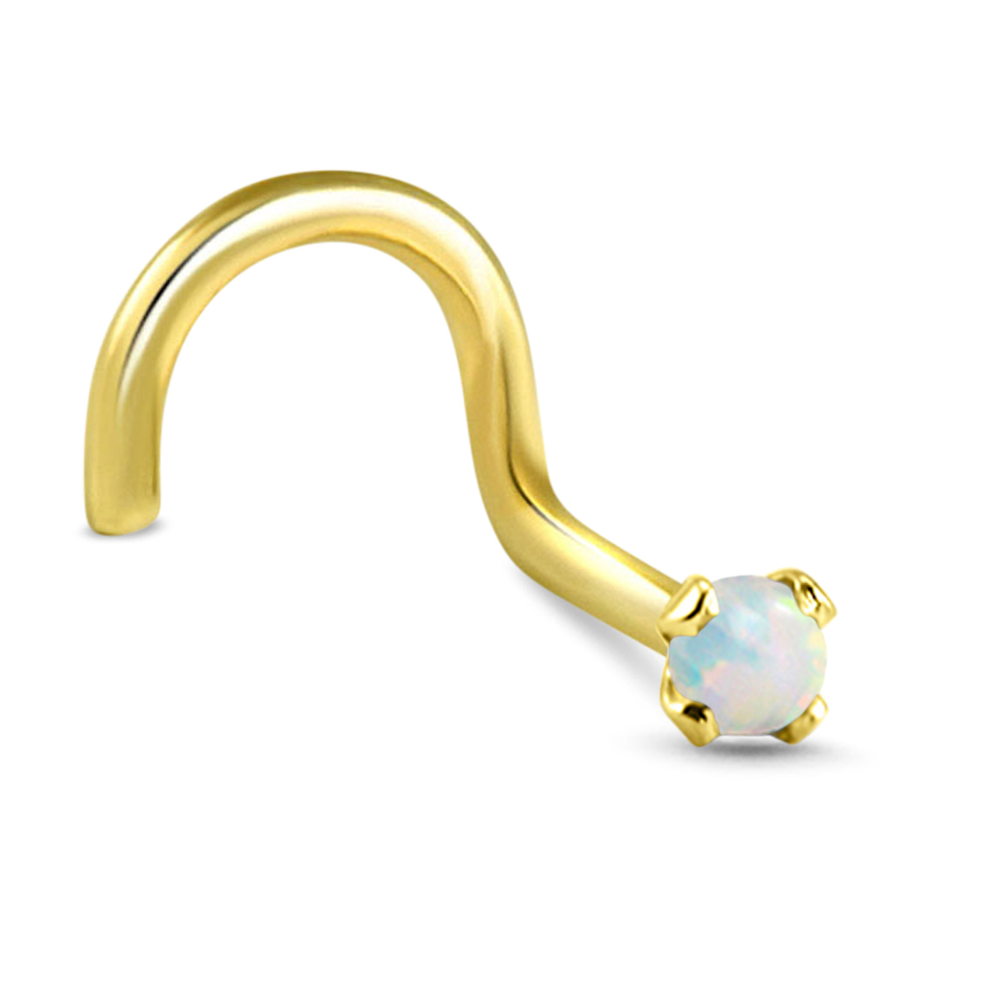 Synthetic 2mm Opal Nose Ring 18K White Or Yellow Gold 20G