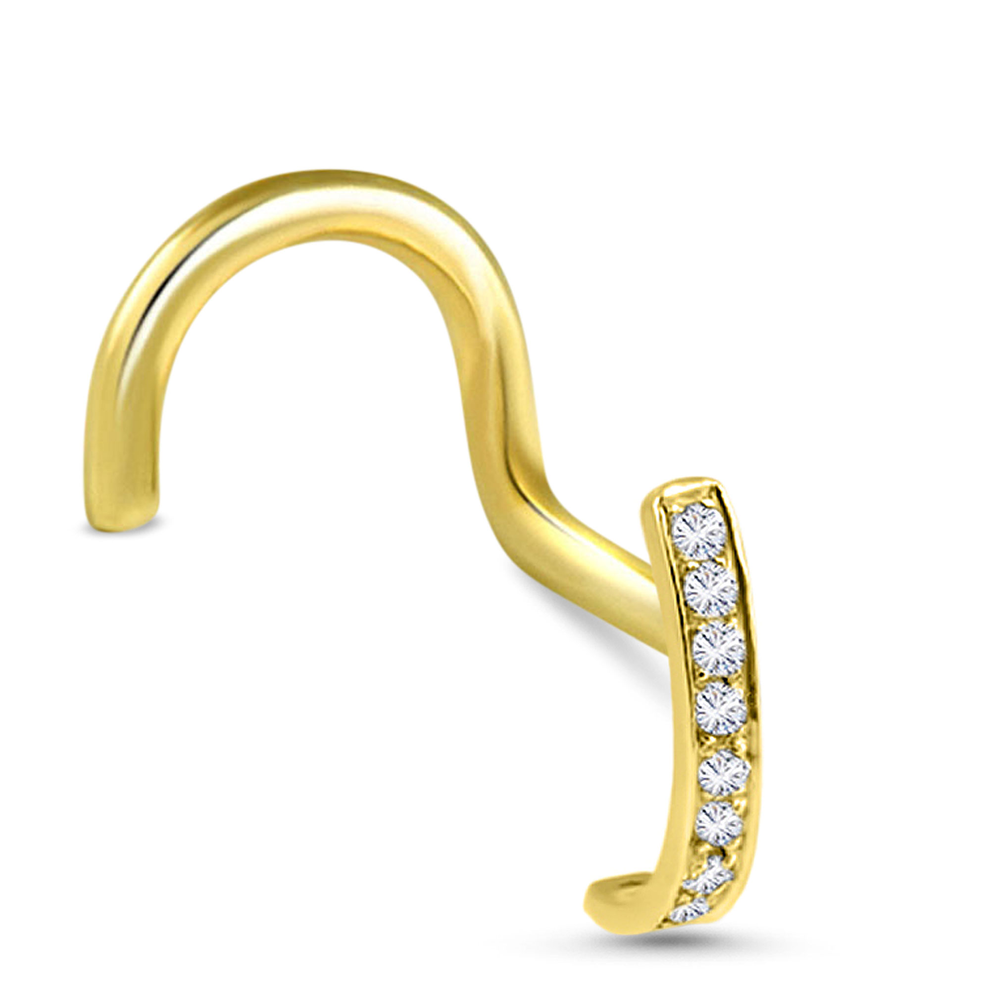 10 Stone CZ Nose Ring 14K Yellow or White Gold