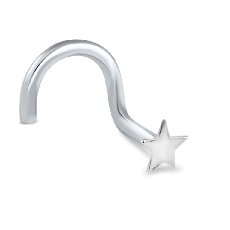 white gold right nostril screw nose stud featuring a 3mm star design