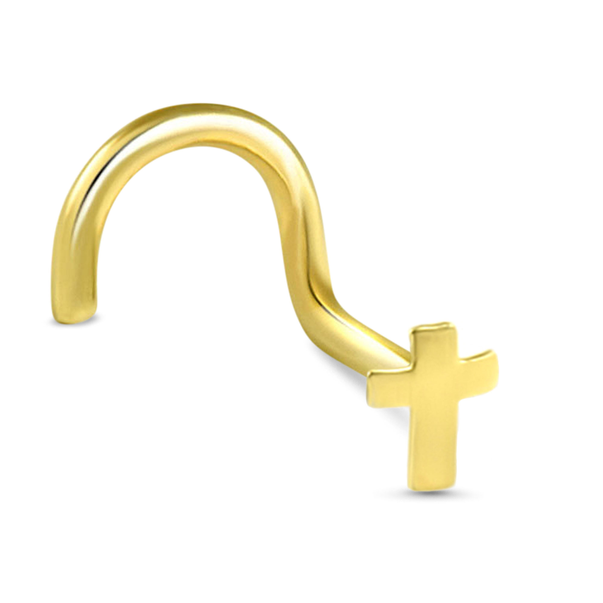 Cross Nose Ring 14K Yellow or White Gold