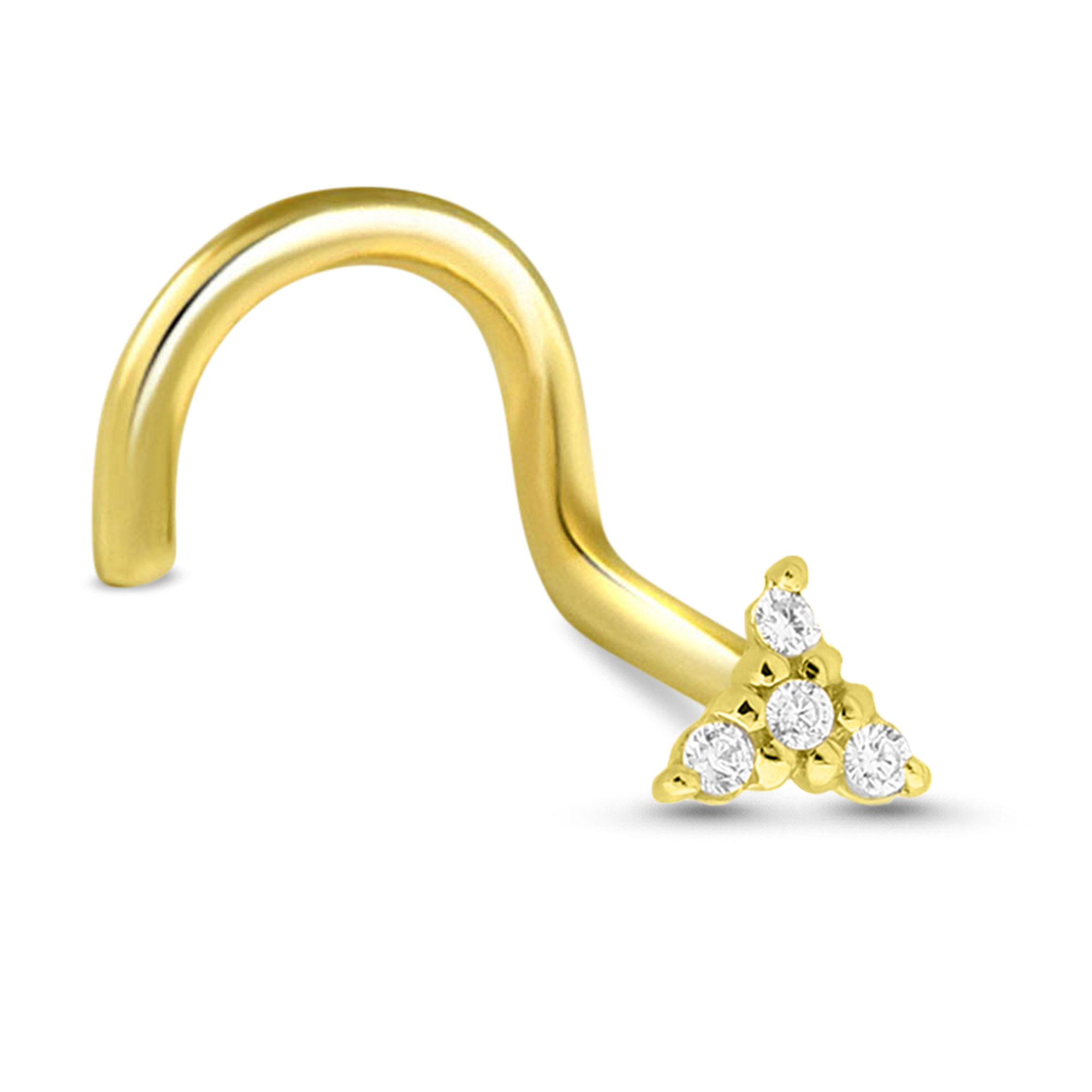 3.5mm Trinity CZ Nose Ring 14K Yellow or White Gold