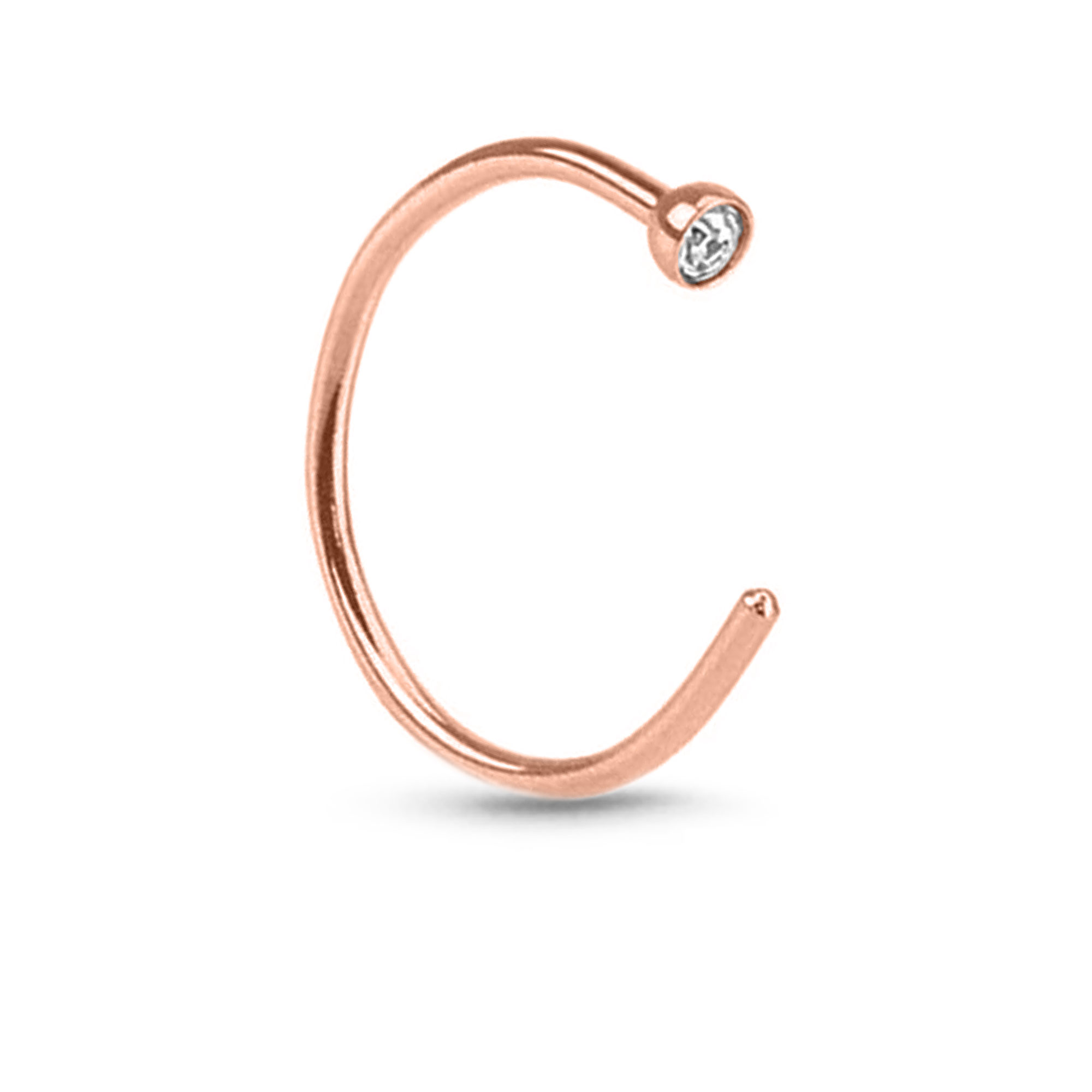 Bezel CZ Seamless Hoop Nose Ring Hoop Daith Ear Cartilage 14K White, Yellow, Rose Gold
