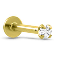 Yellow Gold Push Pin Labret Featuring a Pronged 1.5mm Stone