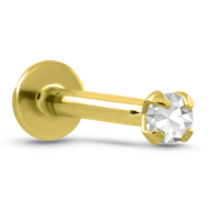 Yellow Gold Push Pin Labret Featuring a Pronged Genuine 1.5mm Stone