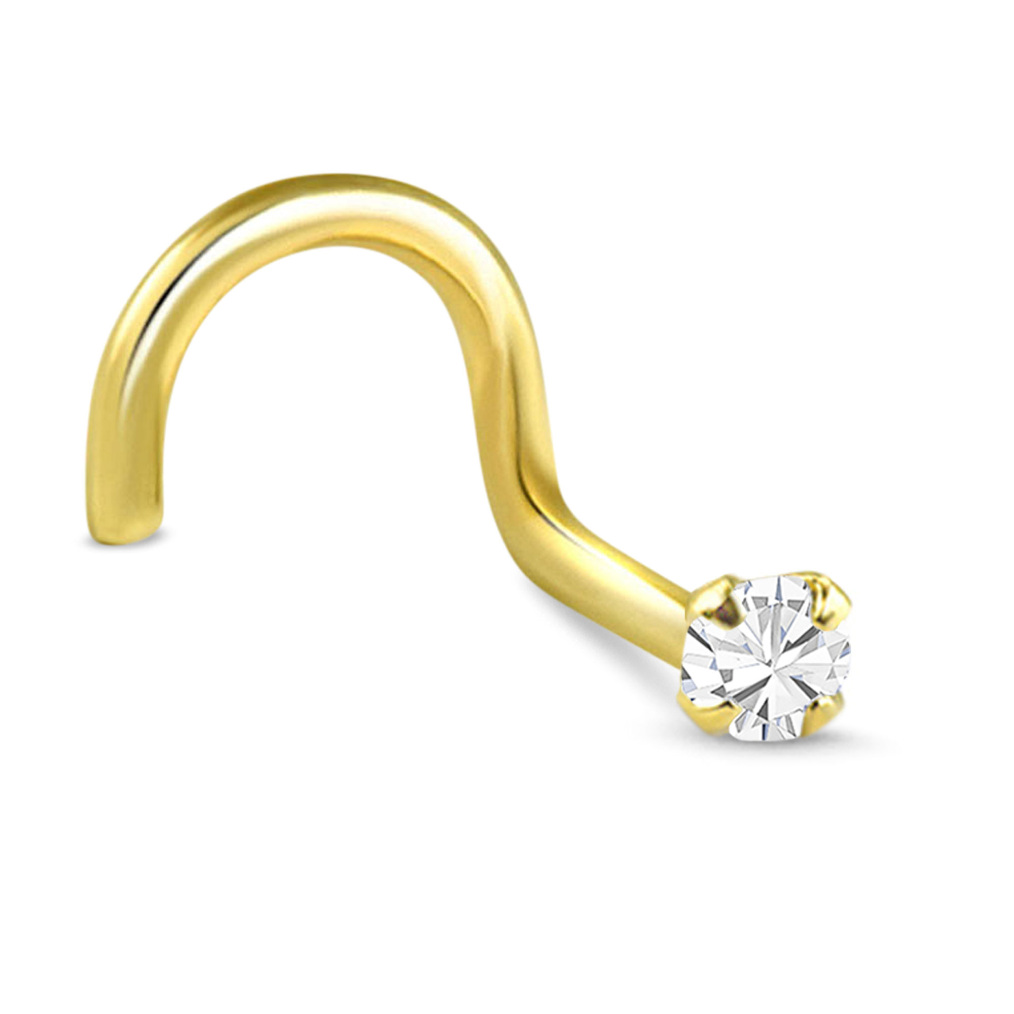 Clear CZ Stone Nose Ring 10K White, Yellow or Rose Gold 22G