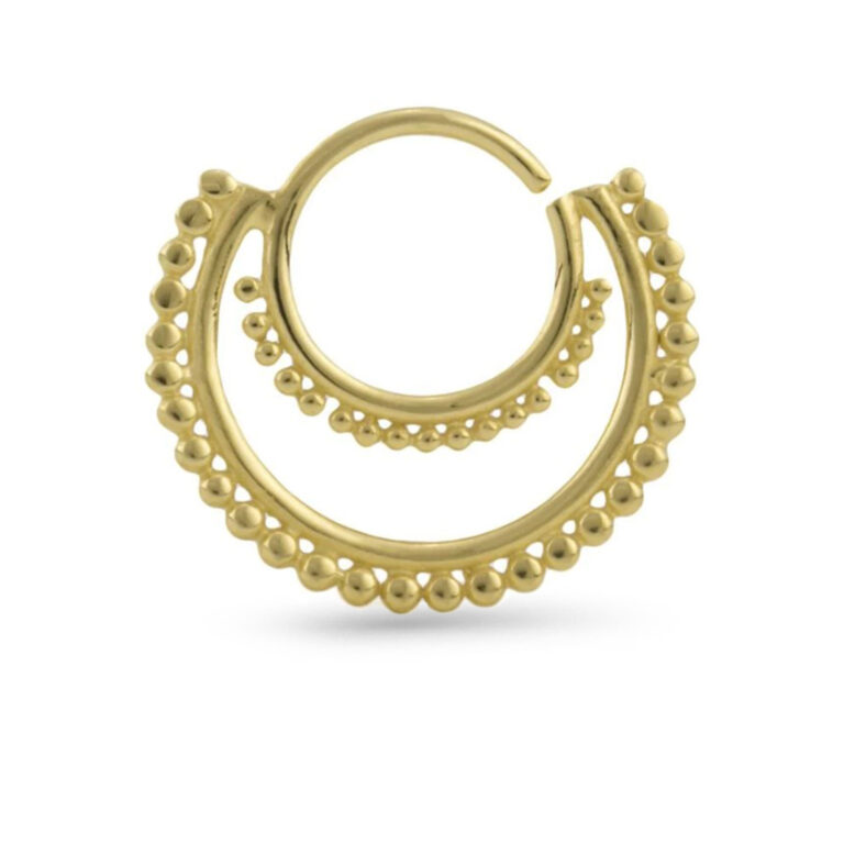 18k yellow gold plated brass septum ring hoop featuring a studded ball design