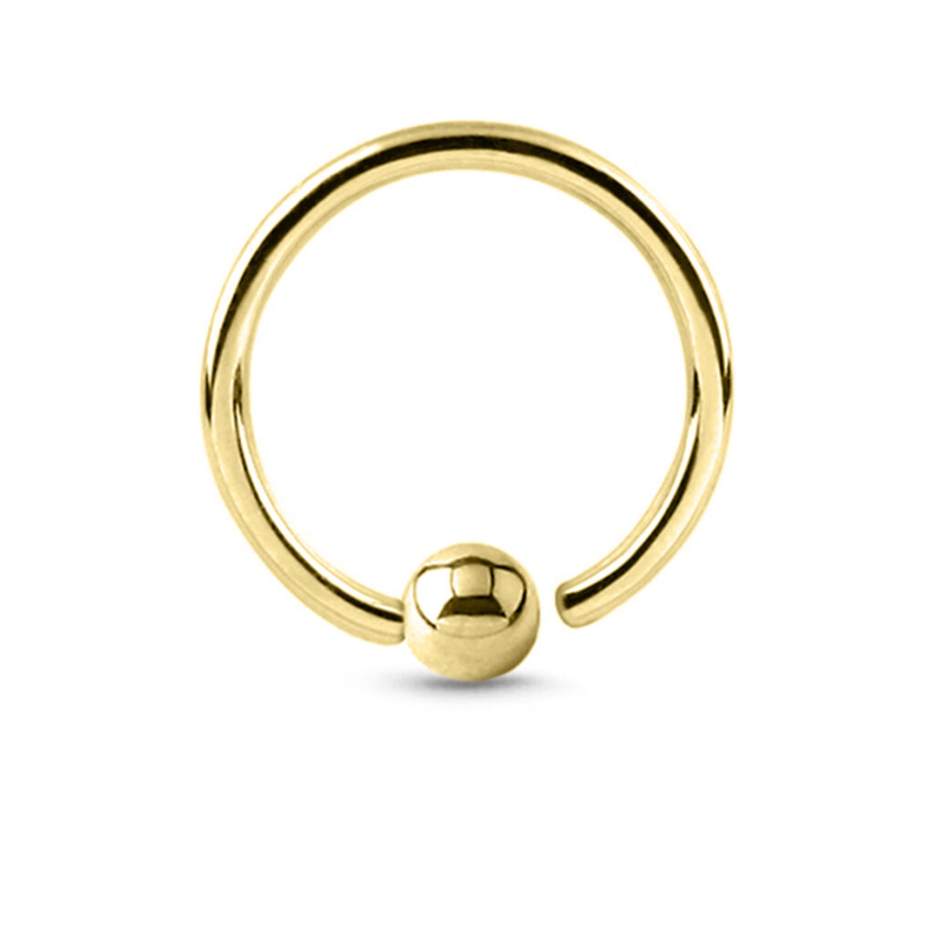 yellow Gold hoop featuring a Solid curved design with a Fixed Captive Bead