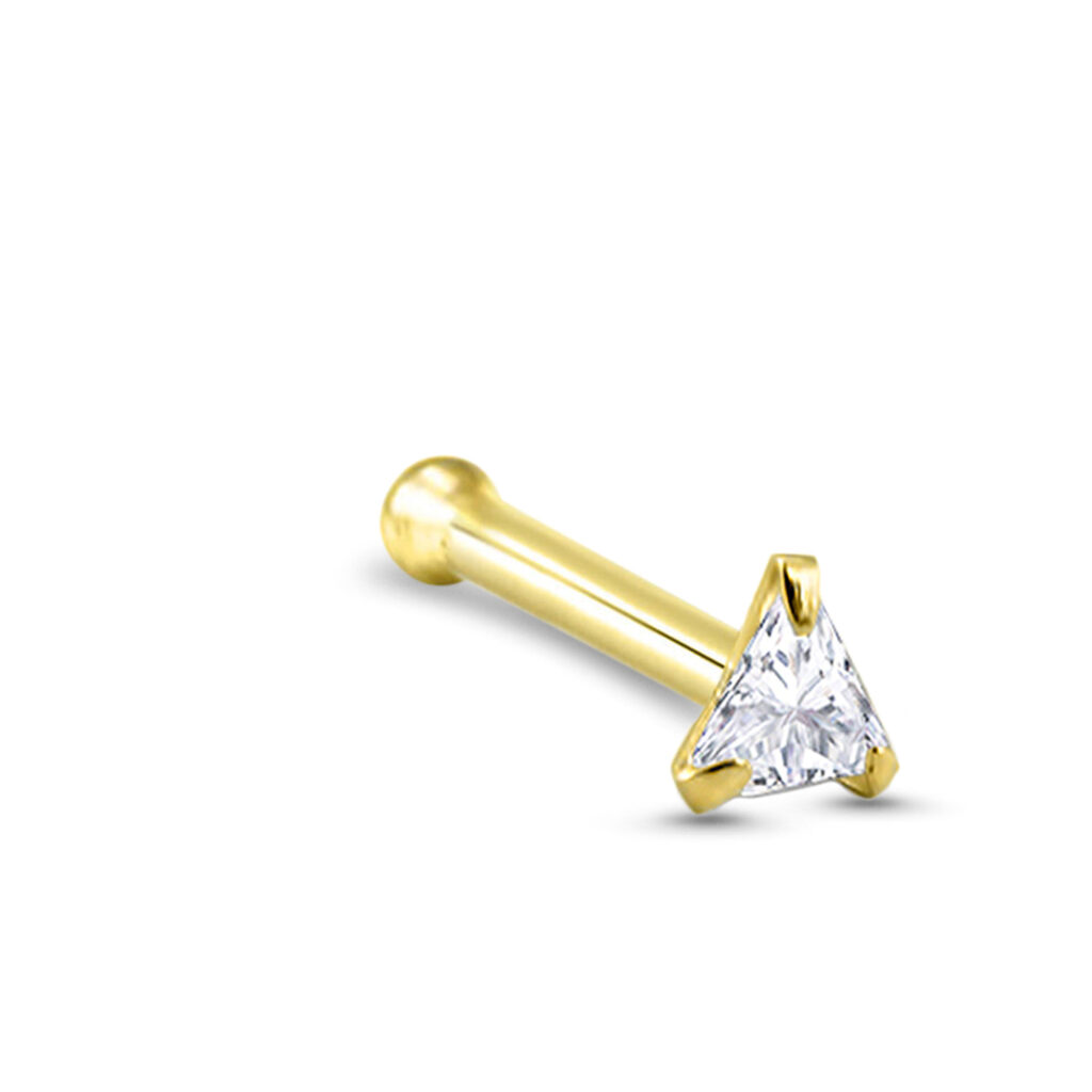 yellow gold nose bone featuring a triangle design