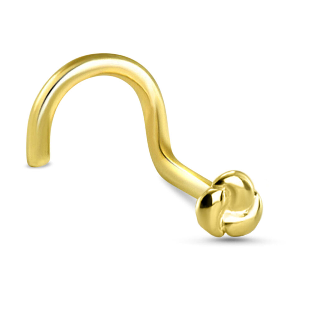 yellow gold right nostril screw nose stud featuring a rope design
