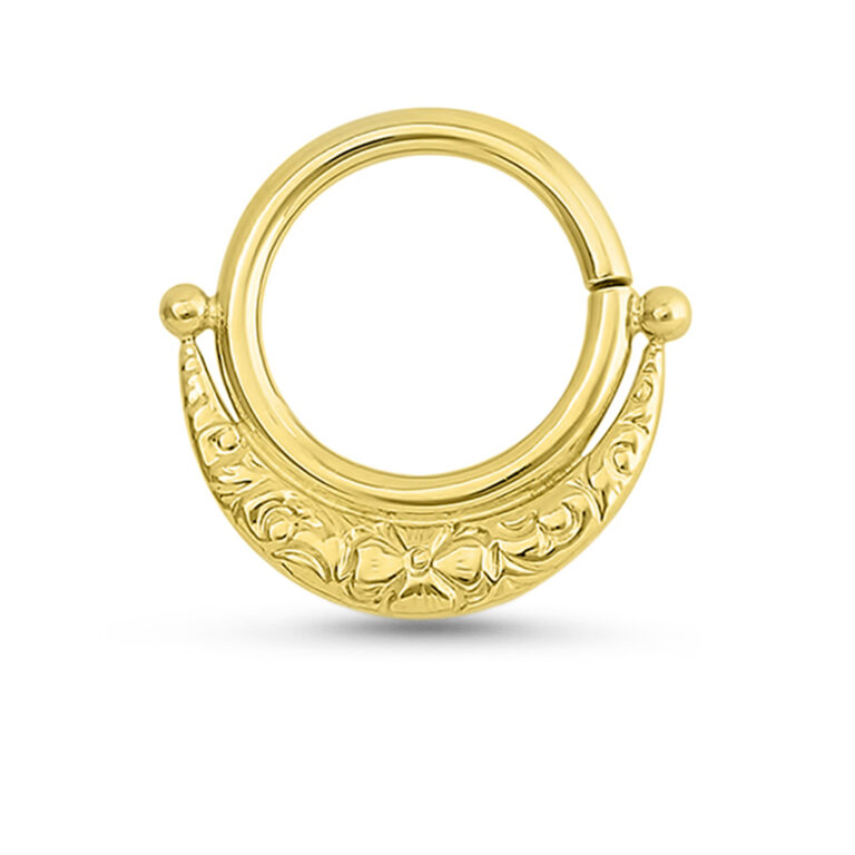 yellow gold ornate septum hoop