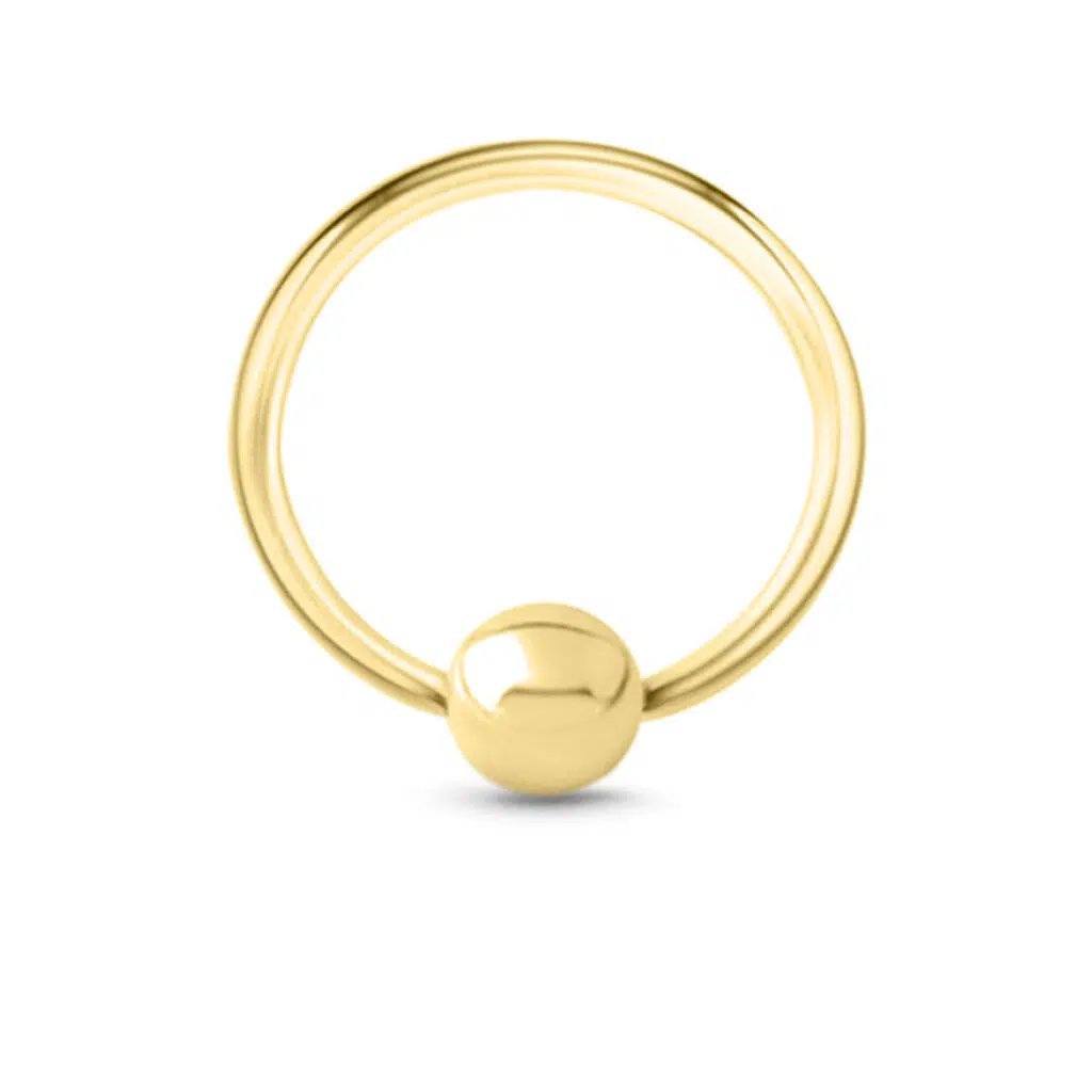 yellow Gold hoop featuring a Solid curved design with a Fixed Captive Bead